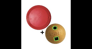 Kong Hondenspeelgoed Set: Bamboe Voerbal Groen & Flyer Frisbee Rood