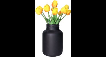 Countryfield Kunstbloemen boeket Tulp Tulipa - 10x - 44 cm - geel/fuchsia - Real Touch - kunst zijdebloemen