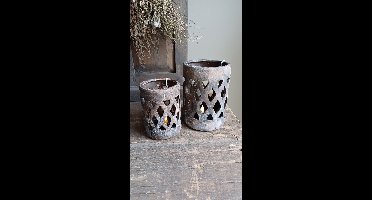 theelicht aardewerk set van 2 bruin look