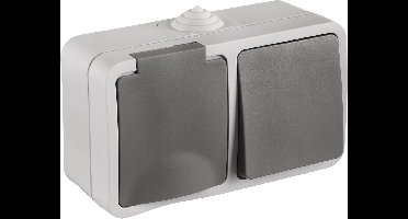 Q-Link Buitenstopcontact met Wisselschakelaar â€“ Combinatie Wandcontactdoos Vierkant â€“ Opbouw Stopcontact â€“ IP54 Spatwaterdicht â€“ Grijs