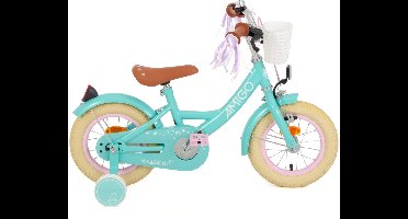 AMIGO Perfect Meisjesfiets - Kinderfiets voor Meisjes - 12 Inch 21 cm - Terugtraprem - Turquoise