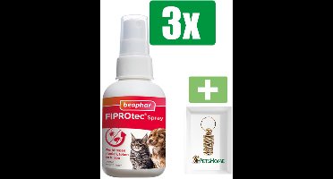 Beaphar Fiprotec Anti Vlooien en Teken Spray Hond en Kat 100 ml - 3 Stuks - Inclusief PetsHome Goudkleurige Adreskoker