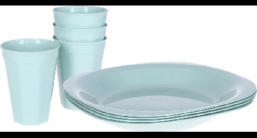 Plasticforte Verjaardag/kinder/camping borden/beker set - 8x stuks - mintgroen - kunststof - onbreekbaar