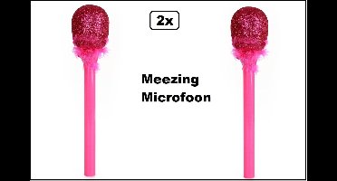 2x Microfoon pink glitter met bont - Meezing microfoon - Carnaval Disco Pride muziek microfoons feest thema party verjaardag fun grappig en fout