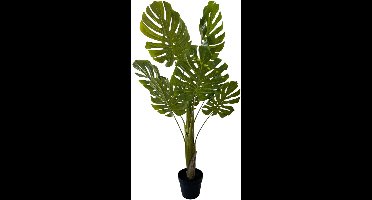 HEM Monstera Kunstplant 110 cm – 9 Bladeren + Nieuw Uitloper – Zwarte Pot Ø17 cm – Groene Kamerplant – Onderhoudsvrij