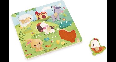 Janod Boerderij - 5-Delige Boerderij Voelpuzzel - Puzzel Met Boerderijdieren Als Thema - Bevordert De Motoriek En Tastzin - Geschikt Vanaf 18 Maanden