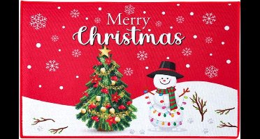 S&E - Kerst Deurmat - Kerstboom en Sneeuwpop Ontwerp - 40x60 cm - Binnen & Buiten - Anti-Slip - Perfect voor de Feestdagen