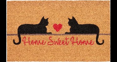 BRUBAKER Deurmat voor buiten en binnen, katten, Home Sweet Home, 45 x 75 cm, vuilvangmat van 100% kokos, antislip voetveger, weerbestendig en antislip, deurmat voor huisdeur, bruin