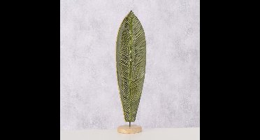 Blad - op voet - Decoratie - Groen - 63x17x12.5cm - Mango Hout - Vensterbank