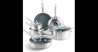 GreenPan Treviso 10-delige set - inductie - alle warmtebronnen - incl deksels - RVS - PFAS-vrij