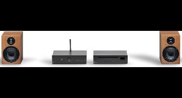 Pro-Ject True HiFi Stereo Set E CD - CD-Speler - Stereo Versterker - Twee Boekenplank Speakers - Zwart/Zwart/Walnoot