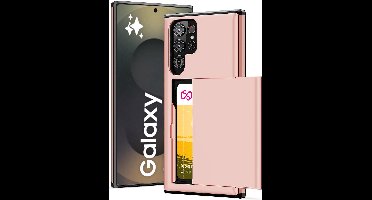 Hoesje met Pasjeshouder geschikt voor Samsung Galaxy S25 Ultra - Back Cover SlideCase Roségoud