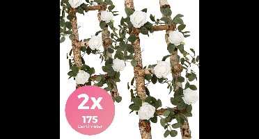 Bloemenslinger Rozen - 2 Stuks - 2 x 175 CM - Fiets en Interieur - Witte Roos - Stijlvolle Bloemenstreng voor Fietsmand of Stuur - 350 CM Bloemen - Plastic Kunstbloemen Fiets Slinger