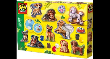 SES Creative - Gieten en Schilderen - Honden - gips gieten - inclusief gietmal, gips, 6 kleuren verf, penseel en spatel - knutselen voor kinderen vanaf 5 jaar