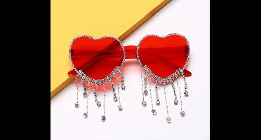 Hartjes Bril Met Franjes - Rood - Festivalbril - Feestbril