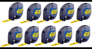 Label Tape Geschikt voor Dymo 91202 | 12 mm x 4 m | S0721620 - Zwart op Geel - 10 stuks - Geschikt voor: LT-100H LT-100H Plus LT-100T LT-100T Plus XM XR 2000 QX50