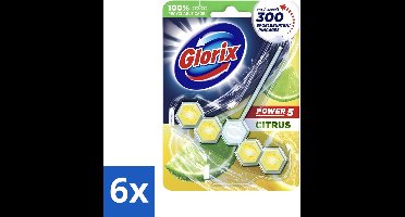 Glorix - Toiletblok - Power 5 - Lemon - Citroenfris & Hygiënisch - 55 g - Voordeelverpakking - 6 stuks