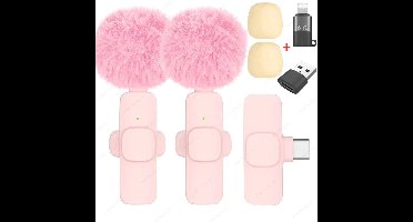 Microfoon mini - 2 stuks oplaadbaar - Vlog opname - Mini microfoon - Professioneel audio geluid - Draadloze Lavalier microfoon - Draagbare audio - Mini Microfoon voor iPhone, android en PC - One click verbinding - Plug & play - Sweet pink