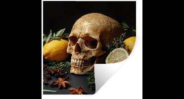 Muurstickers - Sticker Folie - Skelet - Citroen - Eten - Schedel - Kaneel - Kruiden - 30x30 cm - Plakfolie - Muurstickers Kinderkamer - Zelfklevend Behang - Zelfklevend behangpapier - Stickerfolie