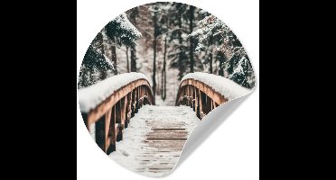 WallCircle® - Behangcirkel 30x30 cm - Muurstickers Brug - Winterlandschap - Bos - Natuur - Sneeuw - Muurcirkel woonkamer - Wandcirkel slaapkamer - Kamer decoratie zelfklevend - Muurdecoratie accessoires