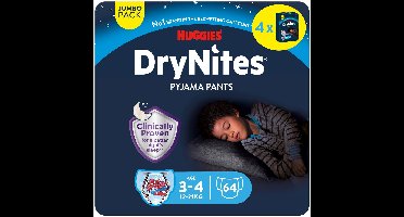 Huggies DryNites luierbroekjes - jongens - 3 tot 4 jaar (12 - 21 kg) - 64 nachtbroekjes - extra voordeel