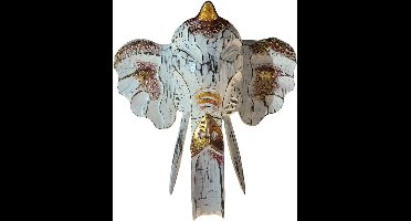 Balinees Olifanten Hoofd - Wit - 25cm - Muurdecoratie