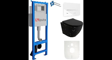 LAVITA® Inbouwreservoir Complete Toiletset LAV 101 - Inbouw WC Hangtoilet Wandcloset SOFI SLIM FIRE - Bedieningsplaat 200.3.1 Wit - Voorwandelement voor toilet 40cm - Installatiesysteem