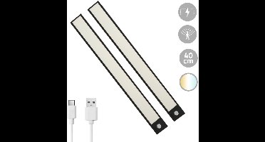 2x Kastverlichting met bewegingssensor - Dual White - 40cm - Kastverlichting oplaadbaar - Zwart - Set van 2