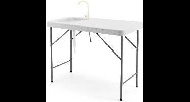 COSTWAY Opklapbare filetietafel met gootsteen, meetschaal en kraan, draagbare campingtafel, outdoorspoelbak, visreinigingstafel voor tuin, camping, vissen, 115 x 59 x 93,5 cm