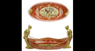 Schaal - Dieprode porseleinen kom - Vogels - 19 cm hoog