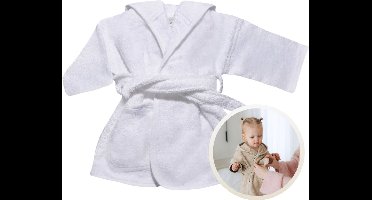 Funnies Badjas Wit 0-12 Maanden Baby Badjas, Badjas Kinderen, Peuterbadjas - 100% Katoenen Badstof - Zacht en Absorberend - Perfect na Zwemmen, Douchen of Badderen - Ideaal als Cadeau voor Baby’s en Kinderen