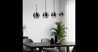 LumenXL LumenXL - Eetkamer hanglamp Faey - Zwart - Smoke glas - 4-lichts - E27