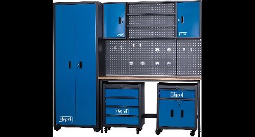 Scheppach Werkplaats GWS08 - Met werkbank, geperforeerde wandpanelen incl. haken, kasten en ladekast - B: 2360 x H: 2050 x D: 500 mm