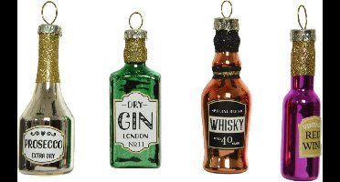 Decoris Kersthangers - 4x - flessen drank - glas - 6.5 cm - Kerstversiering