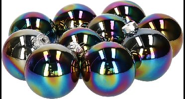 Decoris Kerstballen set - 10x stuks - glas - zwart/parelmoer - 6 cm - glans - kerstversiering