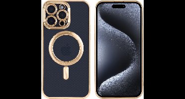Hoesje Geschikt voor iPhone 15 Pro Max Magsafe hoes - Lens beschermer – backcover – Transparant / Goud