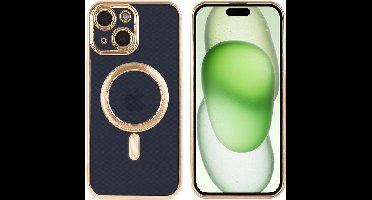 Hoesje Geschikt voor iPhone 15 Magsafe hoes - Lens beschermer – backcover – Transparant / Goud