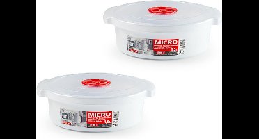 PlasticForte Magnetronschaal met deksel/ventiel - 2x - 1,5L - wit - kunststof