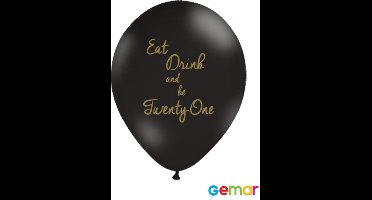 Ballonnen Eat drink and be 21 Zwart met opdruk Goud (helium)