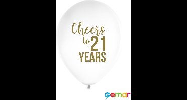 Ballonnen Cheers to 21 Years Wit met opdruk Goud (helium)