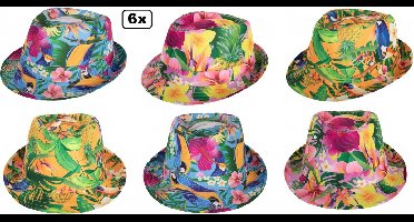 6x Hawaï print hoedje assortie - Festival thema feest fun party Tropical hawai beach