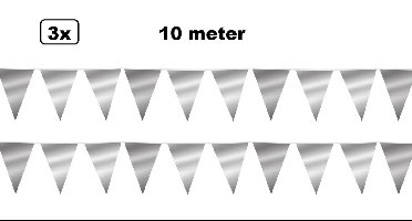 3x Vlaggenlijn Zilver metallic 10 meter – Geleverd in doosje ivm beschadigen- Landen festival thema feest vlaglijn verjaardag fun party