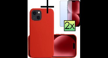 Hoesje - Met 2x Screenprotector - Geschikt voor Apple iPhone 15 - Sterk & Shockproof - Back Cover - Siliconen Case - Telefoon Hoes - Rood