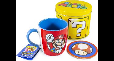 Official Nintendo Super Mario "Lets A Go" Mug & Coaster Metal Tin Gift Set