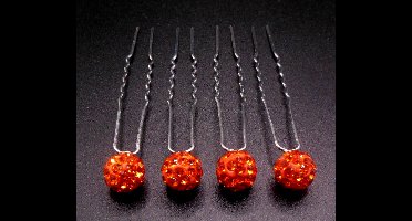 Haarpinnen strassbal rood set van 4 stuks.
