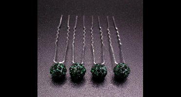 Haarpinnen groene strassbol set van 4 stuks.