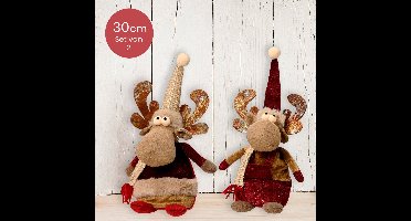 Polyester rendieren bruin met muts - Duo pack - 30cm