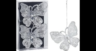 Christmas Decoration kersthangers vlinders 2x - transparant glitter 15cm