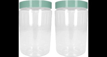 PlasticForte Voorraadpot/bewaarpot - 2x - 375 ml - kunststof - mint groen - B7 x H12 cm