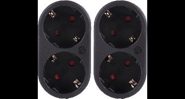 Benson Stopcontact splitter - 2x - duo - zwart - randaarde - horizontaal - verdeelstekkers